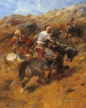 アドルフ・シュレイヤー Painting - 丘の中腹のアラブ戦士 アラブ アドルフ・シュレイヤー